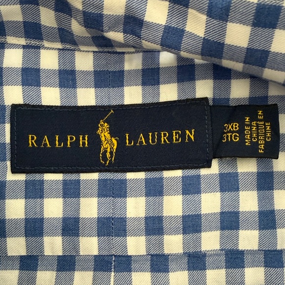 Ralph Lauren Blue and White Gingham Button Down Shirt Big & Tall 3XB 3XL - Picture 4 of 6